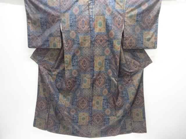 JAPANESE KIMONO / DORO OSHIMA TSUMUGI / WOVEN FLOWER CREST 